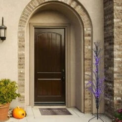 Northlight Pre-lit LED Cascade Outdoor Halloween Twig Tree - 4' Black Wire - Purple Lights -Northlight 4611936126404965520