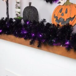 Northlight Pre-Lit Black Crystal Pine Artificial Halloween Garland - 9' X 12" - LED Purple -Northlight 4611938165085774640