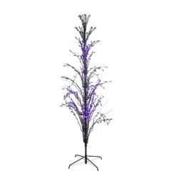 Northlight Pre-lit LED Cascade Outdoor Halloween Twig Tree - 4' Black Wire - Purple Lights -Northlight 4611939681054604256 2