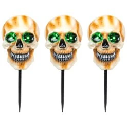 Northlight LED Lighted Skeleton Head Halloween Outdoor Pathway Markers With Sound - 15" - Set Of 3 White 12 Northlight LED Lighted Skeleton Head Halloween Outdoor Pathway Markers With Sound - 15" - Set Of 3 White -Northlight 4611948048377012272