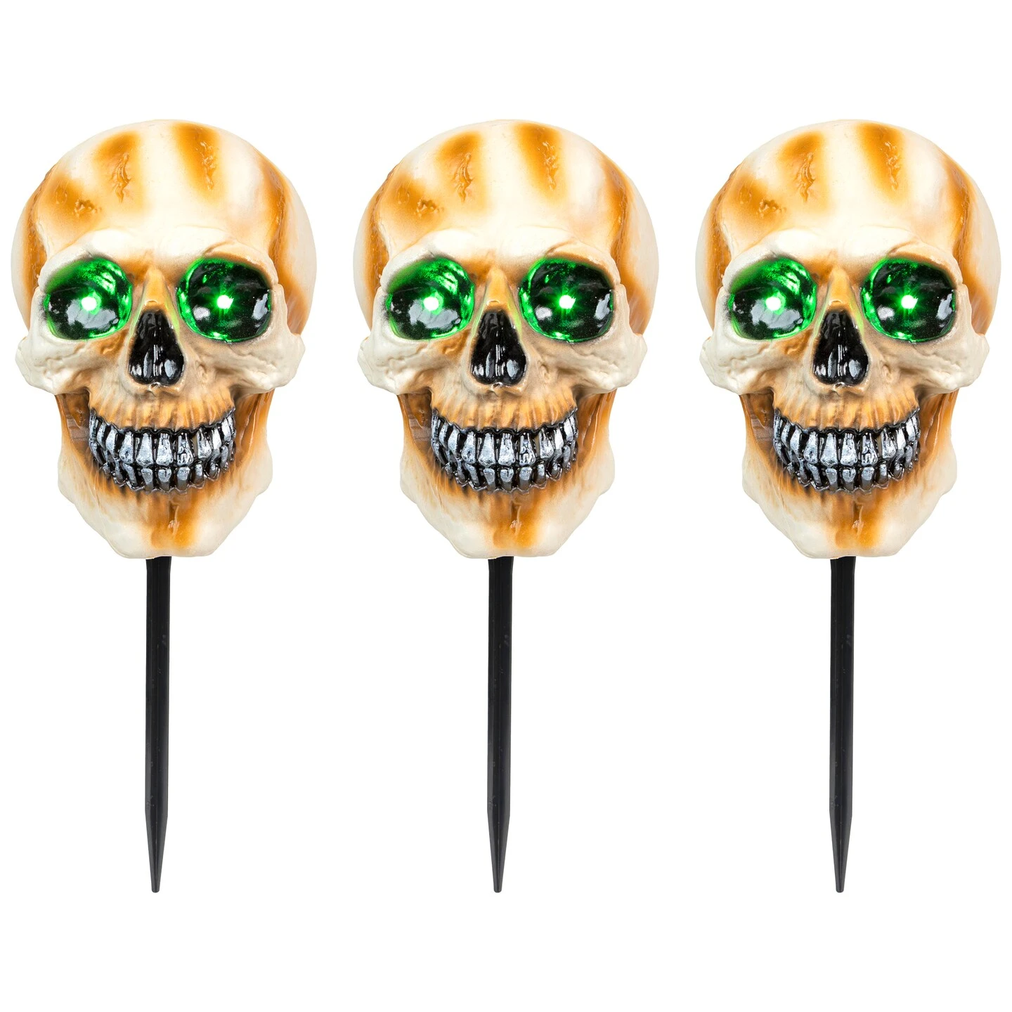 Northlight LED Lighted Skeleton Head Halloween Outdoor Pathway Markers With Sound - 15" - Set Of 3 White 5 Northlight LED Lighted Skeleton Head Halloween Outdoor Pathway Markers With Sound - 15" - Set Of 3 White - Image 3