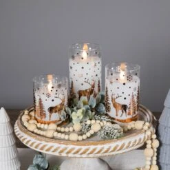 Northlight LED Flameless Flickering Woodland Glass Pillar Christmas Candles - 6" - Set Of 3 White 13 Northlight LED Flameless Flickering Woodland Glass Pillar Christmas Candles - 6" - Set Of 3 White -Northlight 4611950589920149728