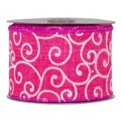 Northlight Swirl Wired Spring Craft Ribbon - 2.5" X 10 Yards - Pink And White -Northlight 4611956457007841072
