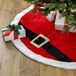 Northlight 48" Red And White Velveteen Santa Claus Belt Buckle Christmas Tree Skirt
