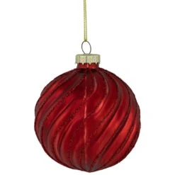 Northlight 4ct Red Swirls Glittered Christmas Ball Ornaments 3" (80mm) -Northlight 4611966172633738080 2