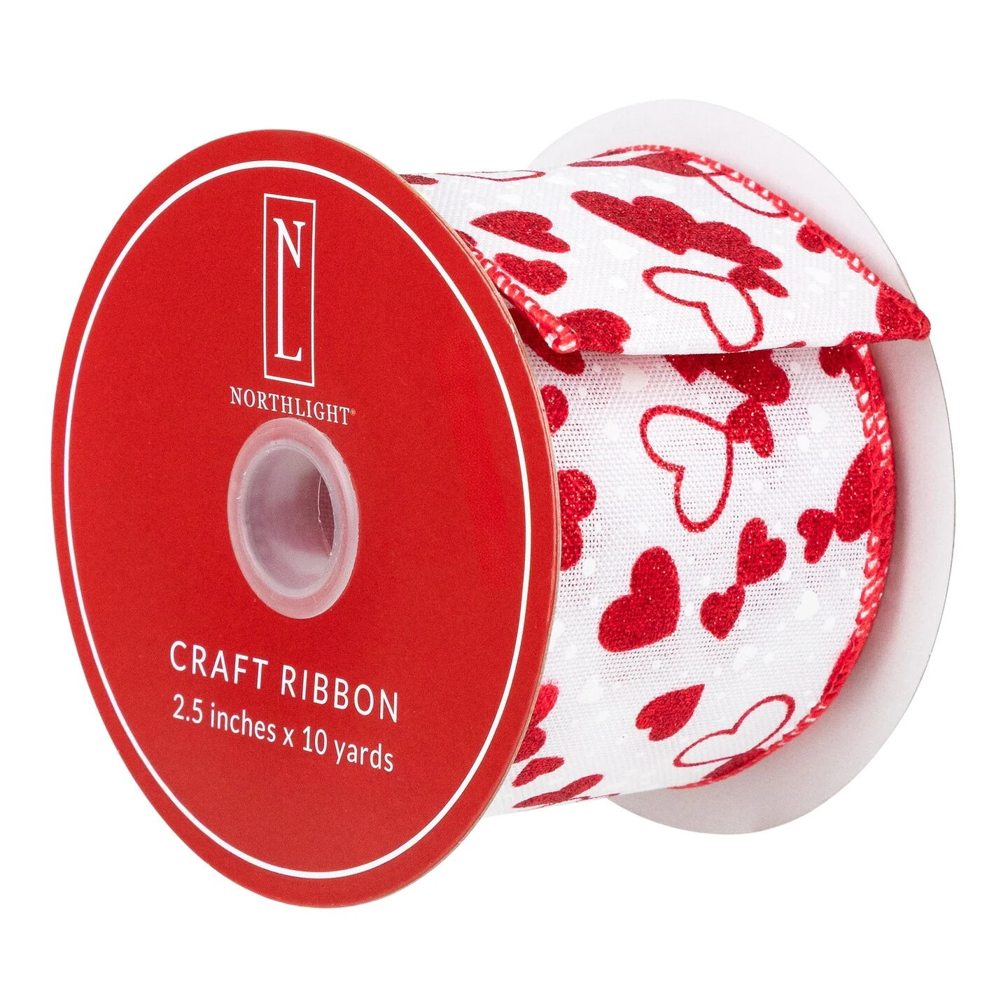 Northlight Glittered Hearts Valentine's Day Wired Craft Ribbon-2.5" X 10 Yards - White And Red 7 Northlight Glittered Hearts Valentine's Day Wired Craft Ribbon-2.5" X 10 Yards - White And Red - Image 5