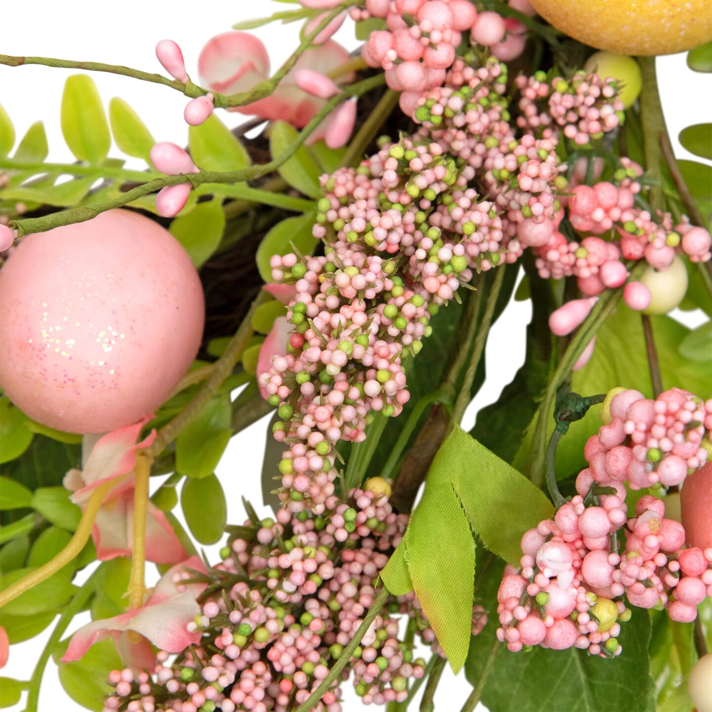 Northlight Glittered Eggs, Hibiscus And Berries Artificial Easter Twig Wreath - 20" - Pink And Green 9 Northlight Glittered Eggs, Hibiscus And Berries Artificial Easter Twig Wreath - 20" - Pink And Green - Image 7