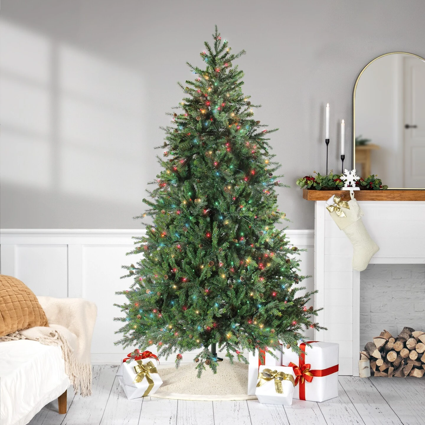 Northlight Real Touch™️ Pre-Lit Medium Hunter Fir Artificial Christmas Tree - 7.5' - Multicolor Lights Green 10 Northlight Real Touch™️ Pre-Lit Medium Hunter Fir Artificial Christmas Tree - 7.5' - Multicolor Lights Green - Image 8