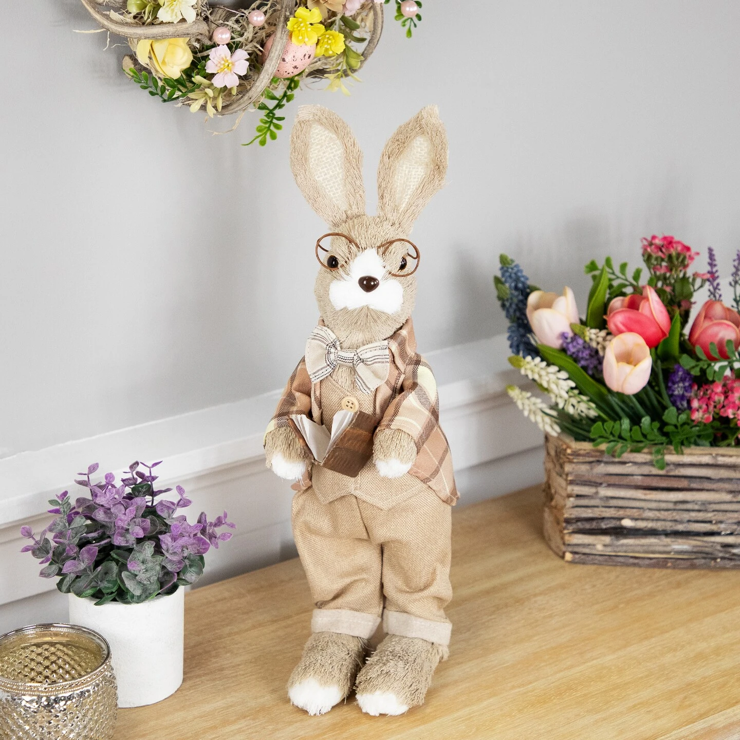 Northlight Rustic Boy Rabbit Easter Figure With Book - 16.25" - Beige 5 Northlight Rustic Boy Rabbit Easter Figure With Book - 16.25" - Beige - Image 3