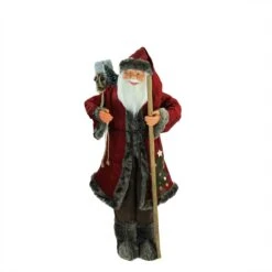 Northlight 48" Red And Brown Santa Claus With Walking Stick Standing Christmas Figure -Northlight 4612049471471477408 1