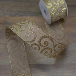 Northlight Burlap And Gold Scroll Christmas Wired Craft Ribbon 2.5" X 10 Yards Brown 9 Northlight Burlap And Gold Scroll Christmas Wired Craft Ribbon 2.5" X 10 Yards Brown -Northlight 4612049471693251232