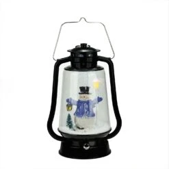 Northlight Lighted Musical Snowman Snowing Christmas Lantern - 13.5" - Black