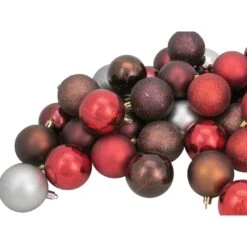 Northlight Shatterproof 4-Finish Christmas Ball Ornaments - 2.5" (60mm) - Brown, Red And Silver - 60ct -Northlight 4612049472572482208