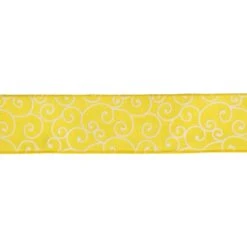 Northlight Yellow White Swirl Design Wired Craft Ribbon 7/8" X 10 Yards