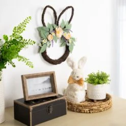 Northlight 15" Bunny Ears Floral EasterTwig Wreath Brown -Northlight 4612049473277649568