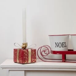 Northlight 4.5" Red Metal Gift Box Christmas Taper Candle Holder -Northlight 4612049473532453536