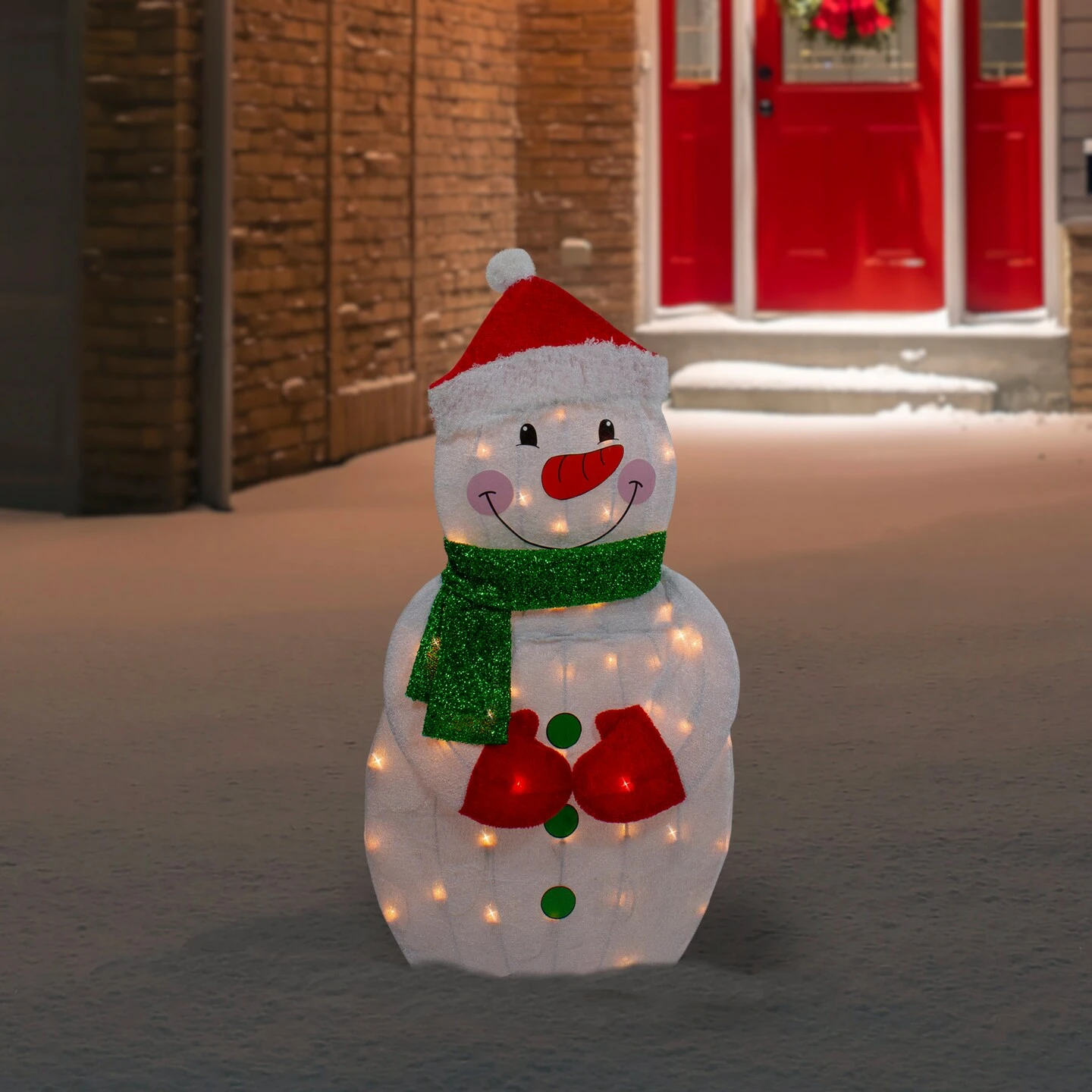 Northlight 32" Lighted 2D Chenille Snowman With Scarf Outdoor Christmas Decoration White 5 Northlight 32" Lighted 2D Chenille Snowman With Scarf Outdoor Christmas Decoration White - Image 3