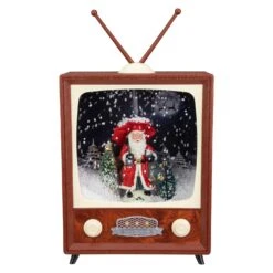 Northlight LED Lighted Musical Snowing Santa TV Set Christmas Decoration - 12" Brown -Northlight 4612049473580569248 2