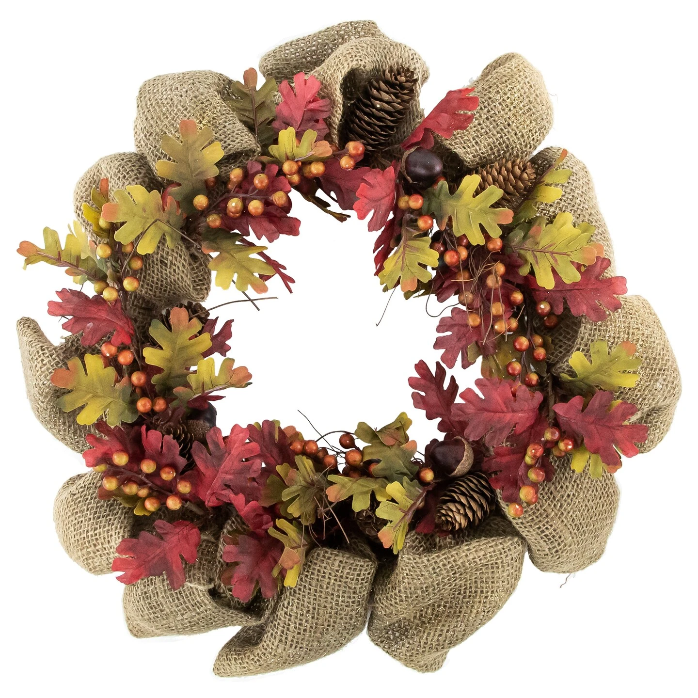 Northlight Rustic Burlap Fall Harvest Wreath With Acorns And Berries, 18-Inch Red 4 Northlight Rustic Burlap Fall Harvest Wreath With Acorns And Berries, 18-Inch Red - Image 2
