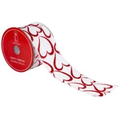 Northlight Glitter Hearts Valentine's Wired Craft Ribbon - 2.5" X 10 Yards - White And Red -Northlight 4612062661871177904