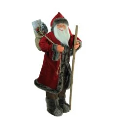 Northlight 48" Red And Brown Santa Claus With Walking Stick Standing Christmas Figure -Northlight 4612066309890761376