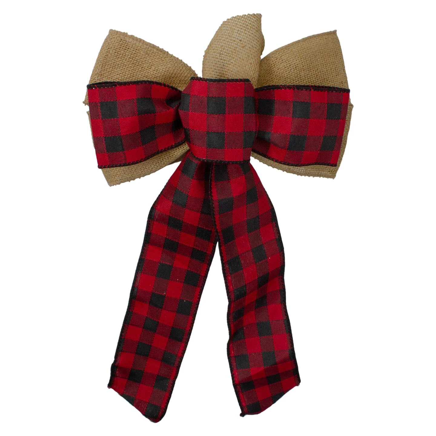 Northlight Burlap And Buffalo Plaid 6-Loop Christmas Bow Decoration - 9" X 14" Red 4 Northlight Burlap And Buffalo Plaid 6-Loop Christmas Bow Decoration - 9" X 14" Red - Image 2