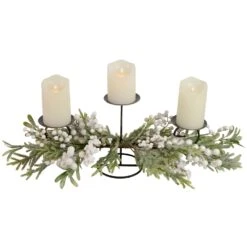 Northlight Frosted Mixed Foliage And Berries Christmas Triple Pillar Candle Holder - 26" Black 10 Northlight Frosted Mixed Foliage And Berries Christmas Triple Pillar Candle Holder - 26" Black -Northlight 4612066310240461472 1