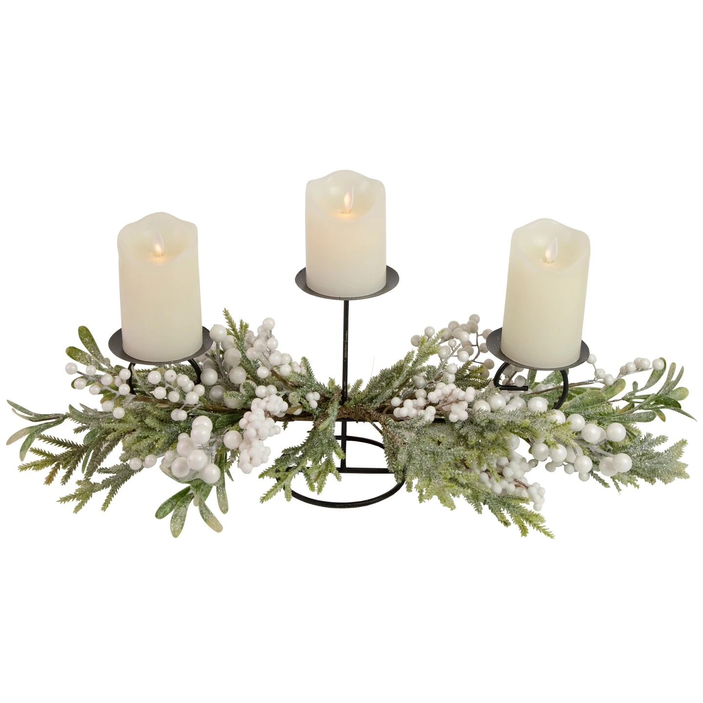 Northlight Frosted Mixed Foliage And Berries Christmas Triple Pillar Candle Holder - 26" Black 9 Northlight Frosted Mixed Foliage And Berries Christmas Triple Pillar Candle Holder - 26" Black - Image 7