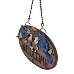 Northlight Welcome Bluebirds And Flowers Hanging Sign - 12" Brown -Northlight 4612066310389359264