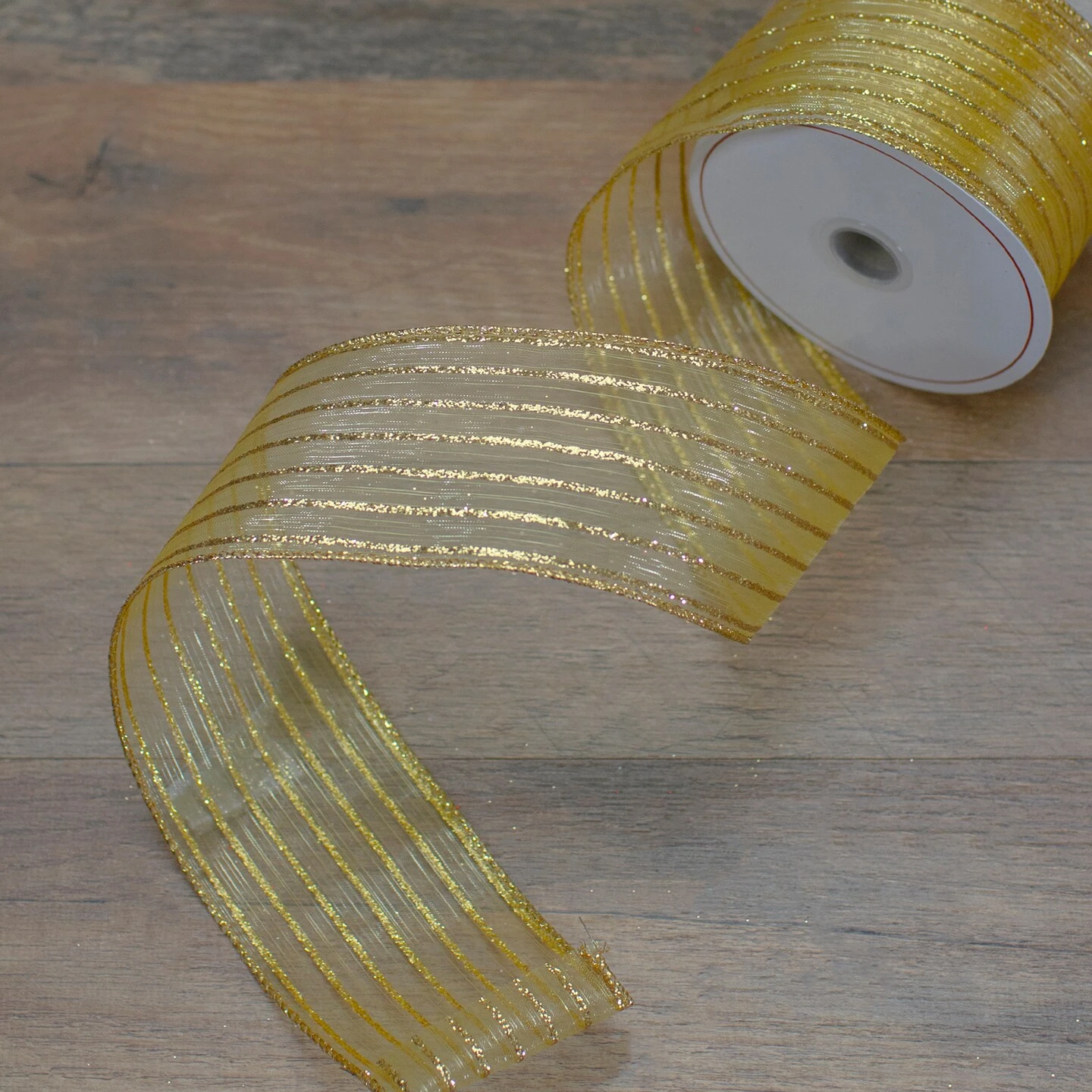 Northlight Gold Glitter Striped Christmas Wired Craft Ribbon 2.5" X 10 Yards 5 Northlight Gold Glitter Striped Christmas Wired Craft Ribbon 2.5" X 10 Yards - Image 3
