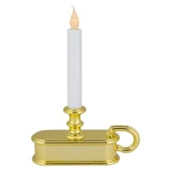 Northlight LED Lighted Window Candle With Handle Base - 9.5" - White And Gold -Northlight 4612066310970270368