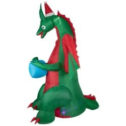 Northlight 6' Inflatable LED Lighted Dragon With Gift Outdoor Christmas Decoration Green -Northlight 4612066311184179872