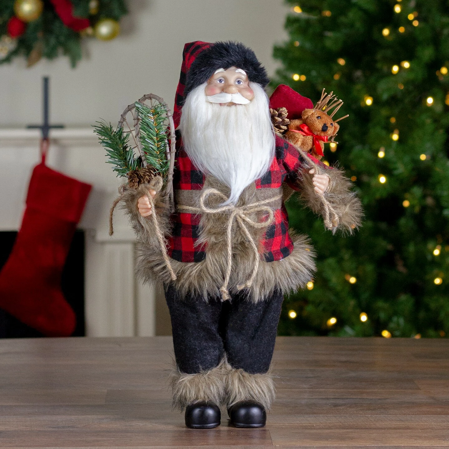 Northlight Standing Santa Christmas Figure With Snow Shoes And Bear - 18" Red 5 Northlight Standing Santa Christmas Figure With Snow Shoes And Bear - 18" Red - Image 3