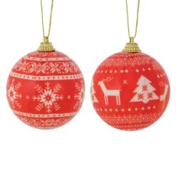 Northlight Nordic Decoupage Christmas Ball Ornaments - 2.25" (60mm) - 14pc Red -Northlight 4612066311351952032