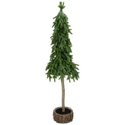 Northlight Downswept Iced Artificial Christmas Tree Wood Base - 29.5" - Unlit Green