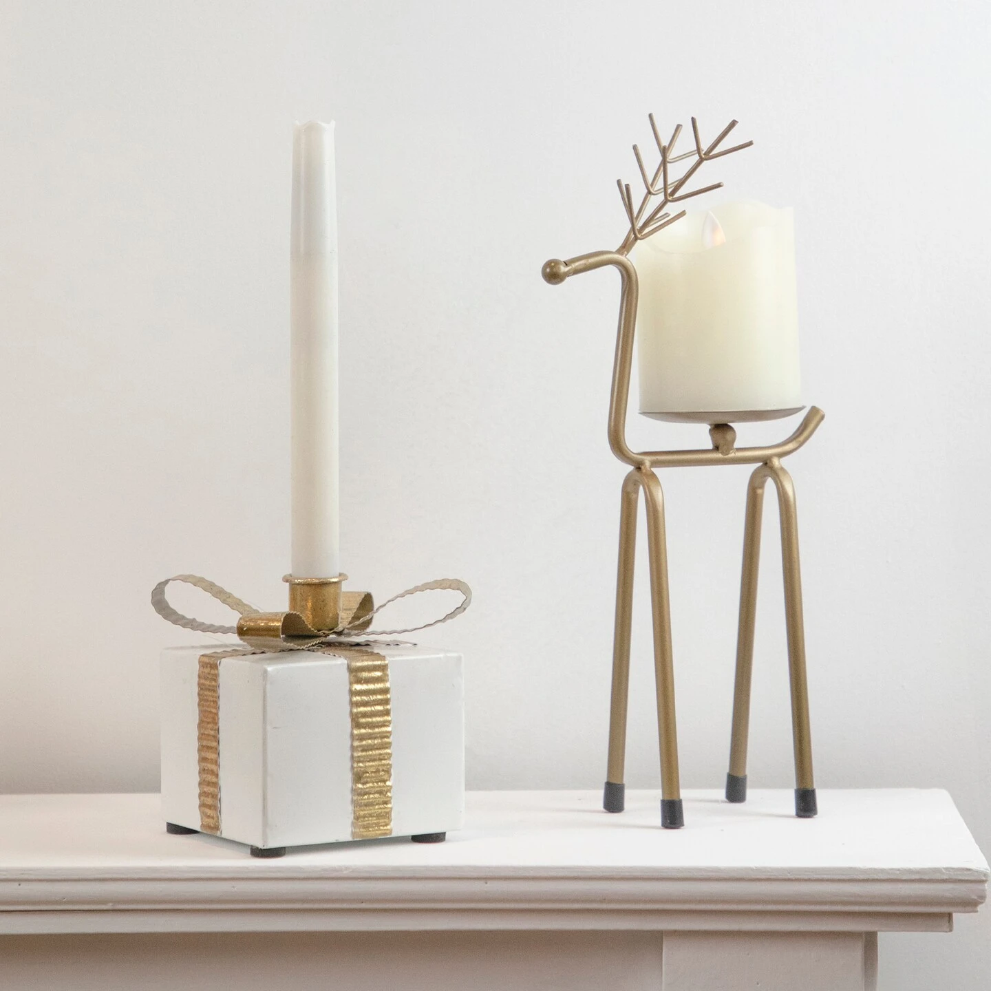 Northlight 4.5" White Metal Gift Box Christmas Taper Candle Holder 5 Northlight 4.5" White Metal Gift Box Christmas Taper Candle Holder - Image 3