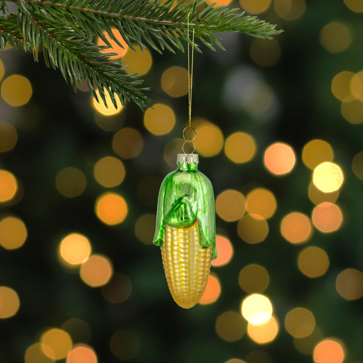 Northlight 4" Yellow And Green Corn On The Cob Glass Christmas Ornament 5 Northlight 4" Yellow And Green Corn On The Cob Glass Christmas Ornament - Image 3