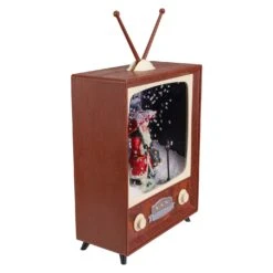 Northlight LED Lighted Musical Snowing Santa TV Set Christmas Decoration - 12" Brown -Northlight 4612066311999853216