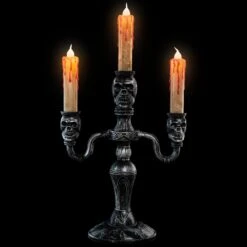 Northlight Antique-Style Skull Trio Flickering Halloween Candelabra - 13.75" - Amber Lights Silver -Northlight 4612086480386880944