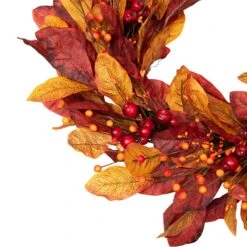 Northlight Berries With Leaves Artificial Fall Harvest Twig Wreath - 24" Red -Northlight 4612087385261231536