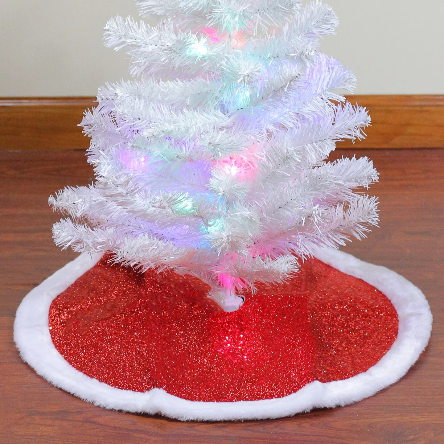 Northlight 20" Red Glittered Mini Christmas Tree Skirt With A Faux Fur Trim 3 Northlight 20" Red Glittered Mini Christmas Tree Skirt With A Faux Fur Trim