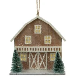 Northlight Battery Operated Lighted Rustic House With Trees Christmas Ornament - 4" - Brown Beige -Northlight 4612092139040638688 2