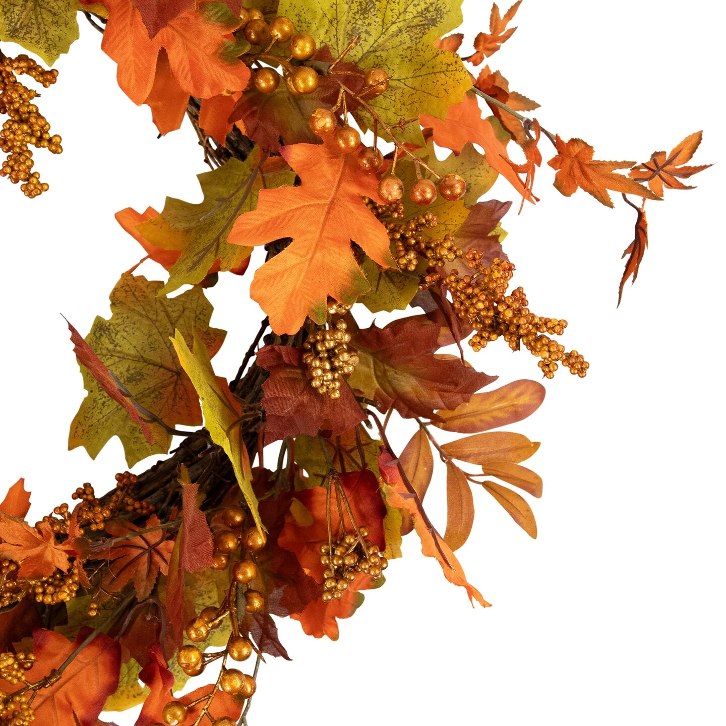 Northlight Gold Berries And Autumn Leaves Fall Harvest Artificial Twig Wreath - 22" - Unlit Orange 5 Northlight Gold Berries And Autumn Leaves Fall Harvest Artificial Twig Wreath - 22" - Unlit Orange - Image 4