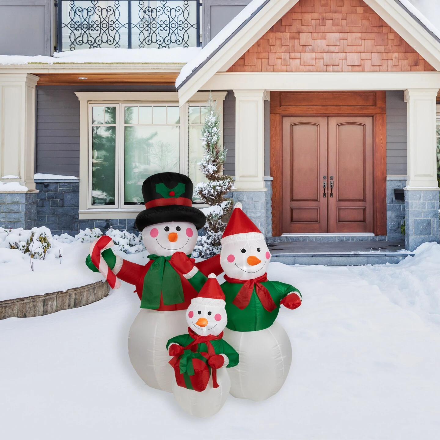 Northlight Inflatable Lighted Snowman Family Christmas Yard Art Decoration - 4' White 6 Northlight Inflatable Lighted Snowman Family Christmas Yard Art Decoration - 4' White - Image 4