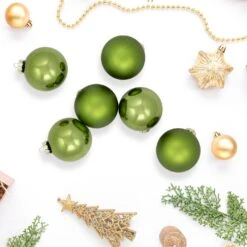 Northlight 2-Finish Glass Christmas Ball Ornaments - 3.25" (80mm) - Kiwi Green - 6ct 12 Northlight 2-Finish Glass Christmas Ball Ornaments - 3.25" (80mm) - Kiwi Green - 6ct -Northlight 4612099659030769632