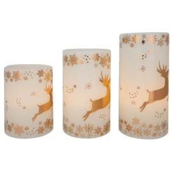 Northlight LED Reindeer Flameless Flickering Wax Pillar Christmas Candles - 6" - Set Of 3 White -Northlight 4612110887350781152
