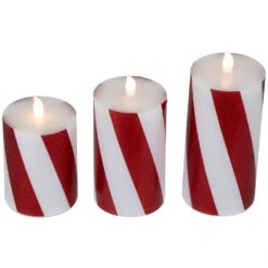 Northlight LED Flameless Flickering Candy Cane Wax Pillar Christmas Candles - 6" - Set Of 3 Red 14 Northlight LED Flameless Flickering Candy Cane Wax Pillar Christmas Candles - 6" - Set Of 3 Red -Northlight 4612110887619216608