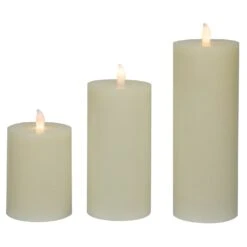 Northlight LED Flickering Flameless Pillar Candles - 8.75" - Cream - Set Of 3 Ivory -Northlight 4612110887837320416