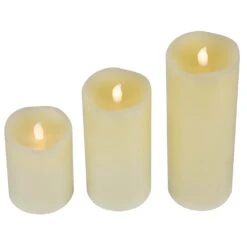 Northlight LED Flickering Flameless Wax Pillar Candles - 8" - Cream - Set Of 3 Ivory -Northlight 4612110888625849568