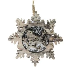 Northlight Pre-Lit Woodland Snowflake With Bird Christmas Ornament - 6" - Brown And Gray -Northlight 4612112876229628576 2